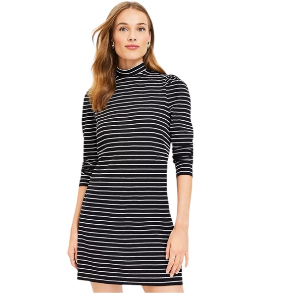Loft Dot Jacquard Mock Neck Shift Dress - Picture 1 of 9